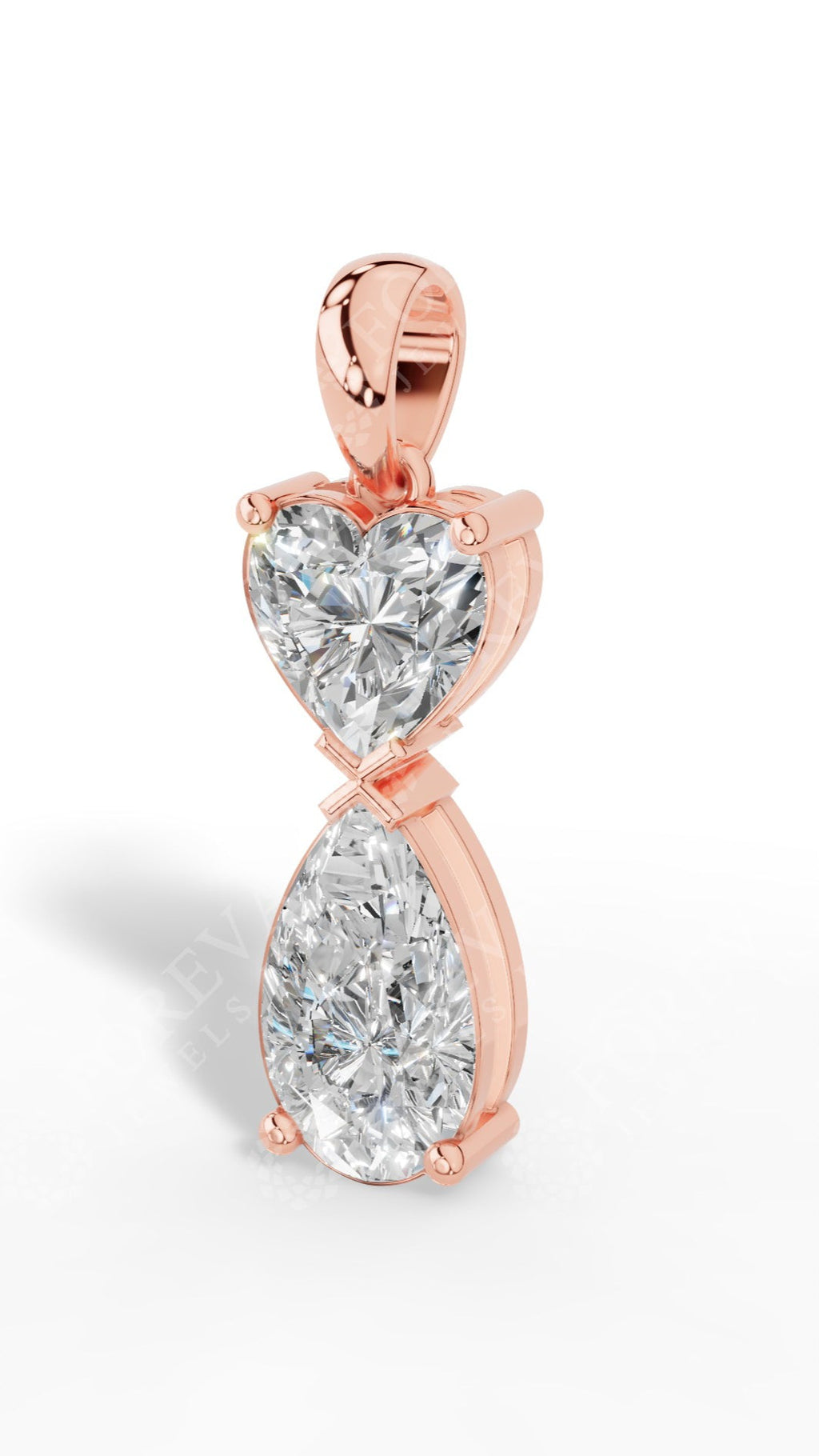 Double Charm Heart & Pear Cut Pendant Necklace In Lab Grown Diamond With Chain 18k rose gold