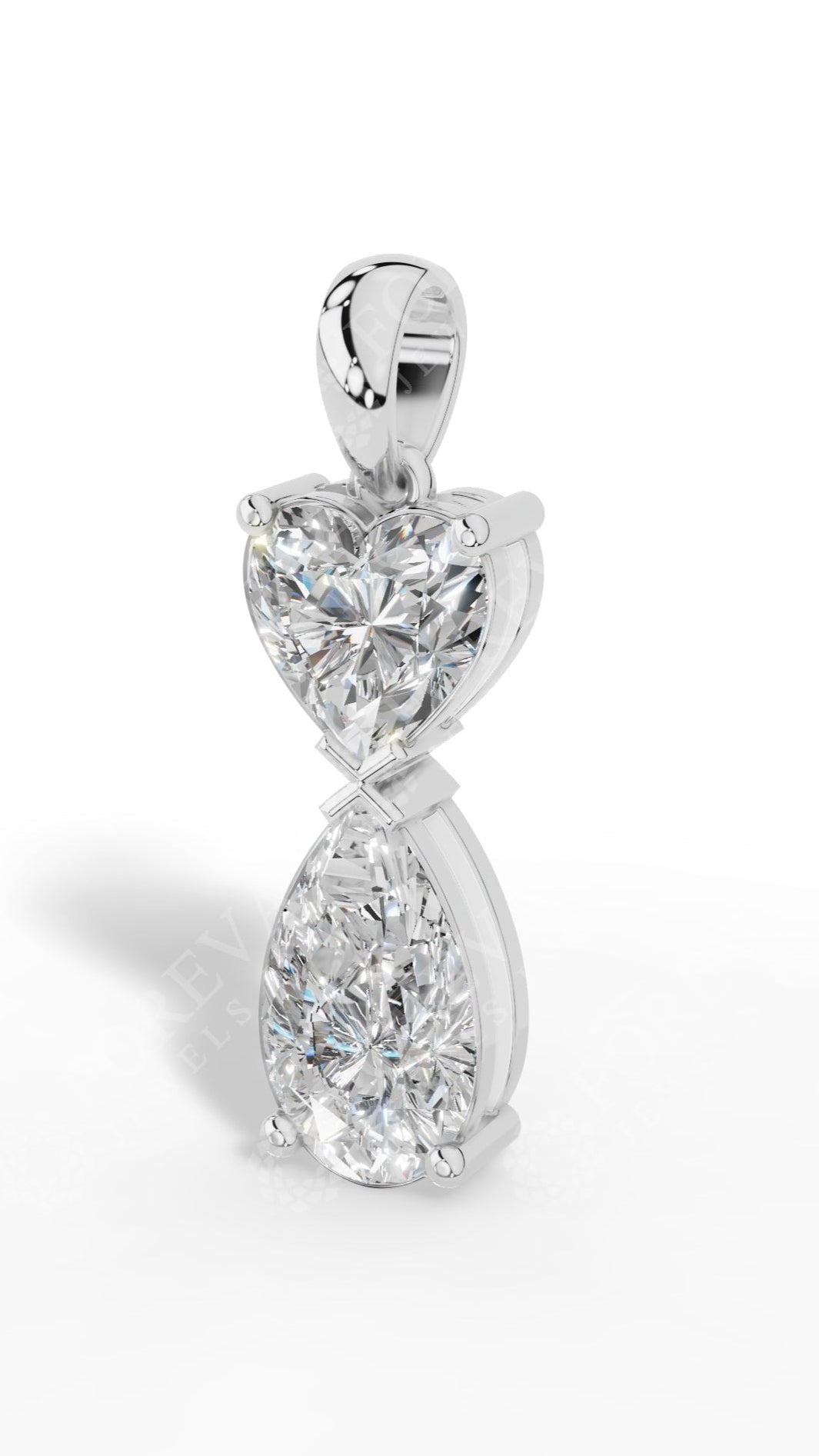 Double Charm Heart & Pear Cut Pendant Necklace In Lab Grown Diamond With Chain 18k white gold