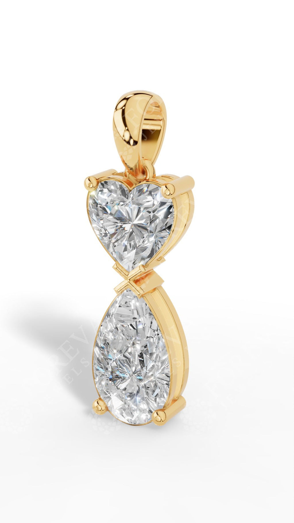 Double Charm Heart & Pear Cut Pendant Necklace In Lab Grown Diamond With Chain 18k yellow gold
