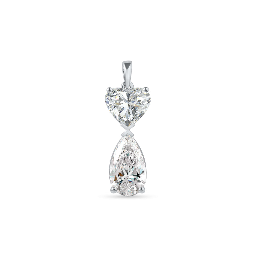 Double Charm Heart & Pear Cut Pendant Necklace In Lab Grown Diamond With Chain