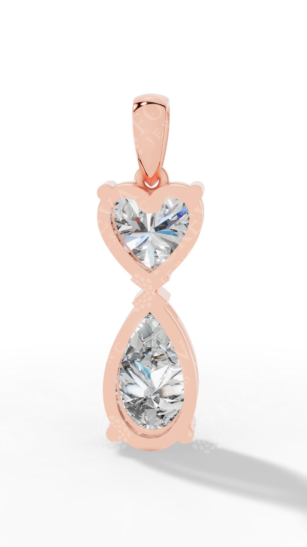 Double Charm Heart & Pear Cut Pendant Necklace In Lab Grown Diamond With Chain rose gold back
