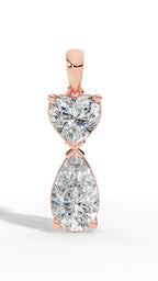 Double Charm Heart & Pear Cut Pendant Necklace In Lab Grown Diamond With Chain rose gold