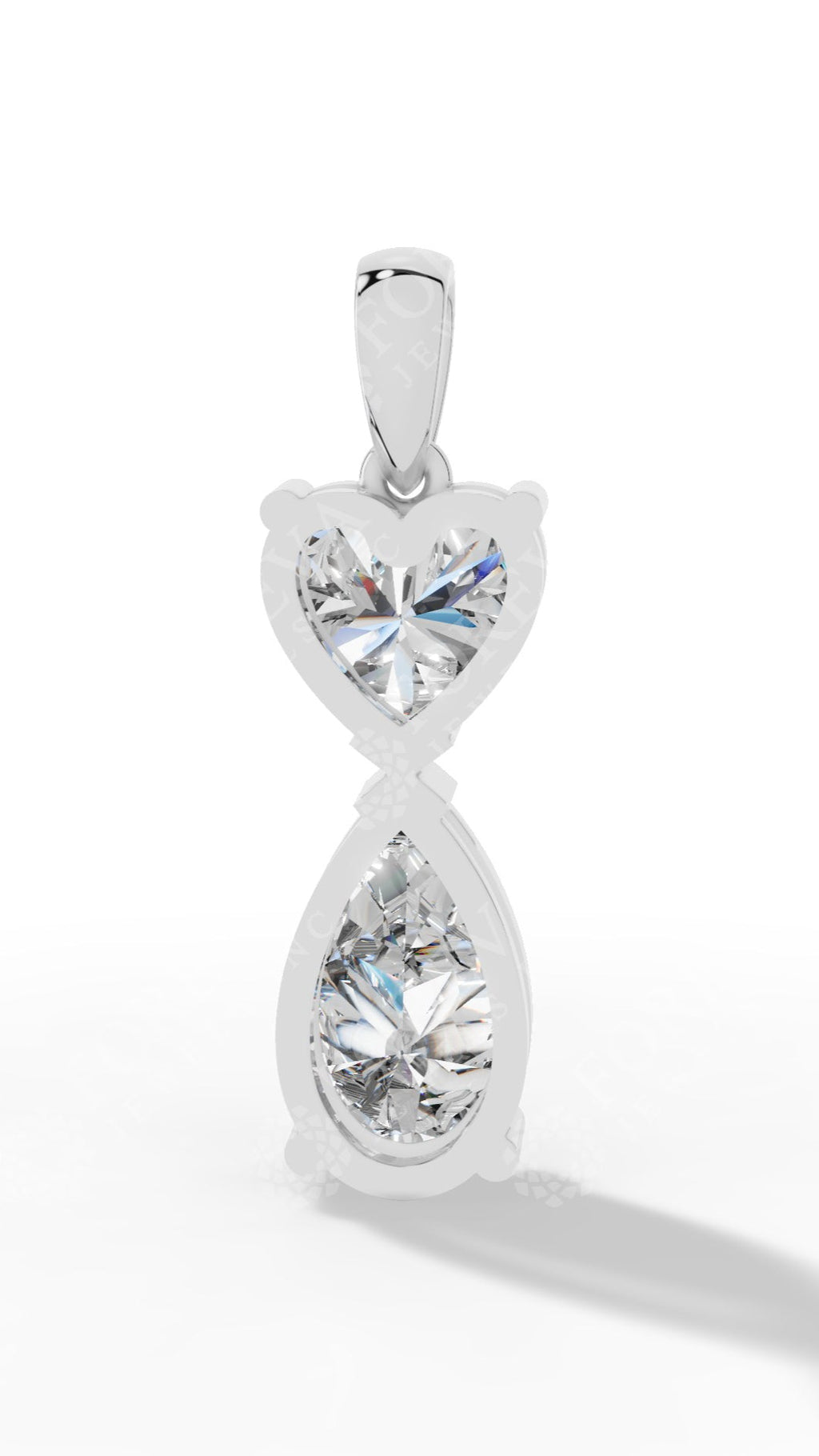 Double Charm Heart & Pear Cut Pendant Necklace In Lab Grown Diamond With Chain white gold back