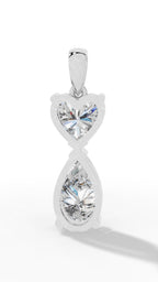 Double Charm Heart & Pear Cut Pendant Necklace In Lab Grown Diamond With Chain white gold back