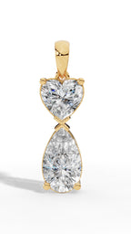 Double Charm Heart & Pear Cut Pendant Necklace In Lab Grown Diamond With Chain yellow gold