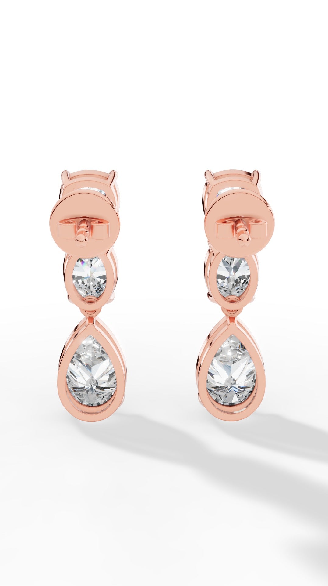 Drop Earrings With Combination Of Cushion, Oval, & Pear Cut Stones 10K Rose Gold 4.0 CTW