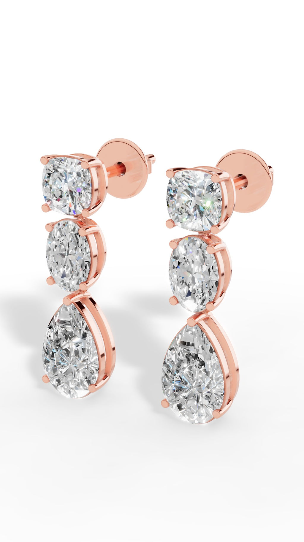Drop Earrings With Combination Of Cushion, Oval, & Pear Cut Stones 10K Rose Gold 4.0 CTW