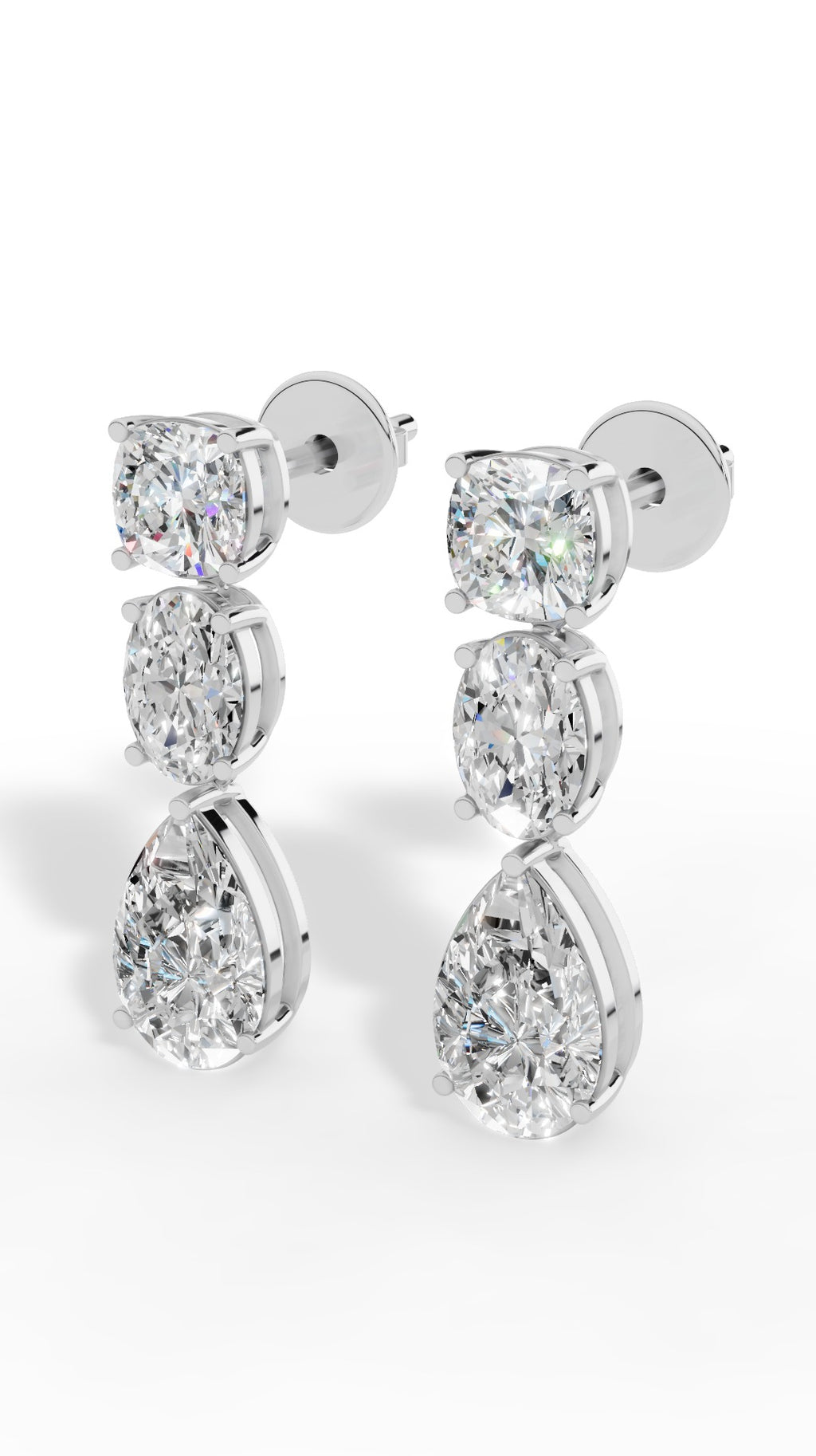 Drop Earrings With Combination Of Cushion, Oval, & Pear Cut Stones 10K White Gold 4.0 CTW