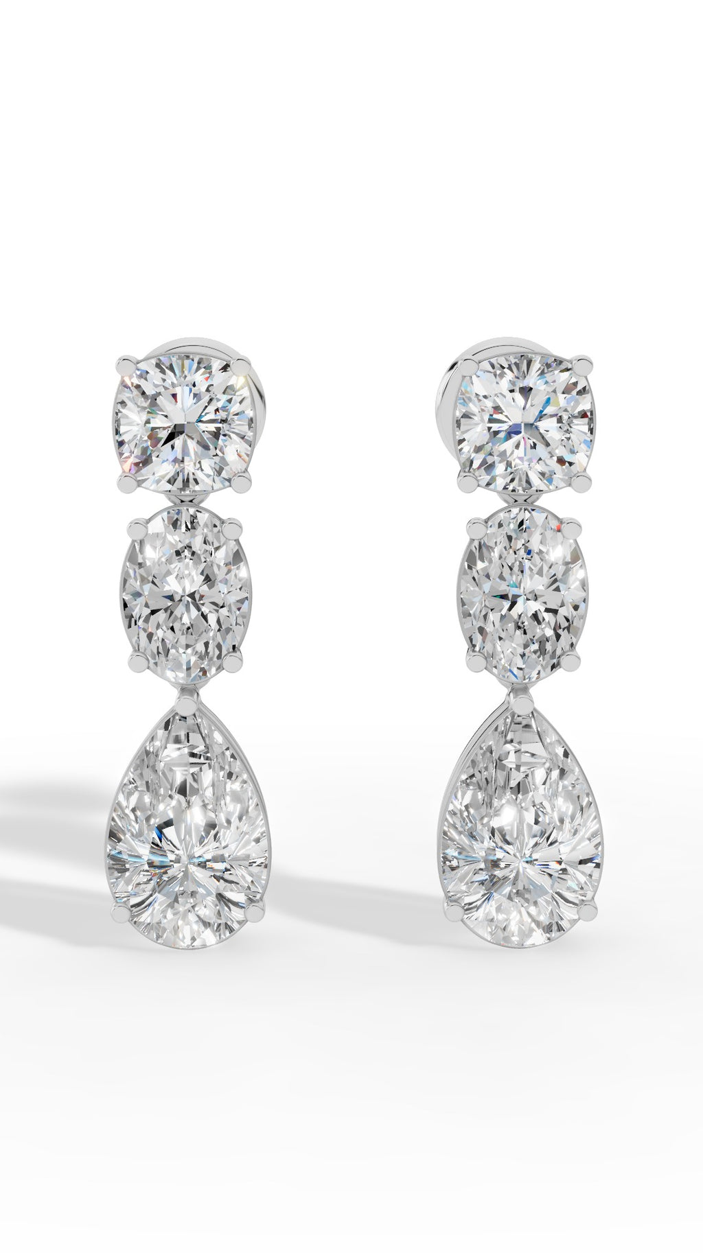 Drop Earrings With Combination Of Cushion, Oval, & Pear Cut Stones 10K White Gold 4.0 CTW