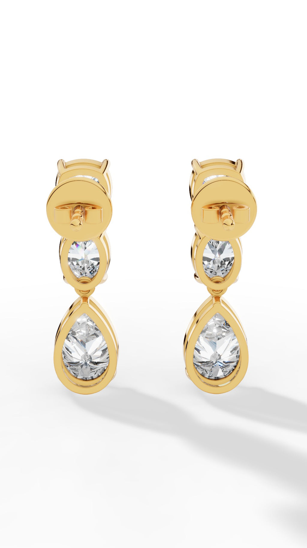 Drop Earrings With Combination Of Cushion, Oval, & Pear Cut Stones 10K Yellow Gold 4.0 CTW