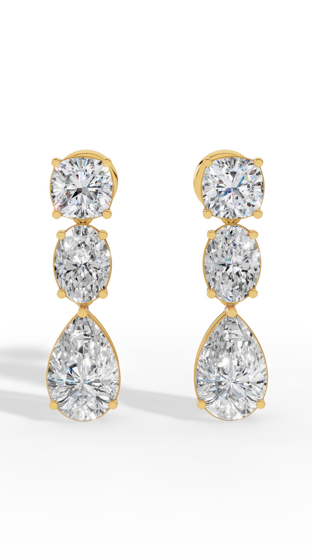 Drop Earrings With Combination Of Cushion, Oval, & Pear Cut Stones 10K Yellow Gold 4.0 CTW