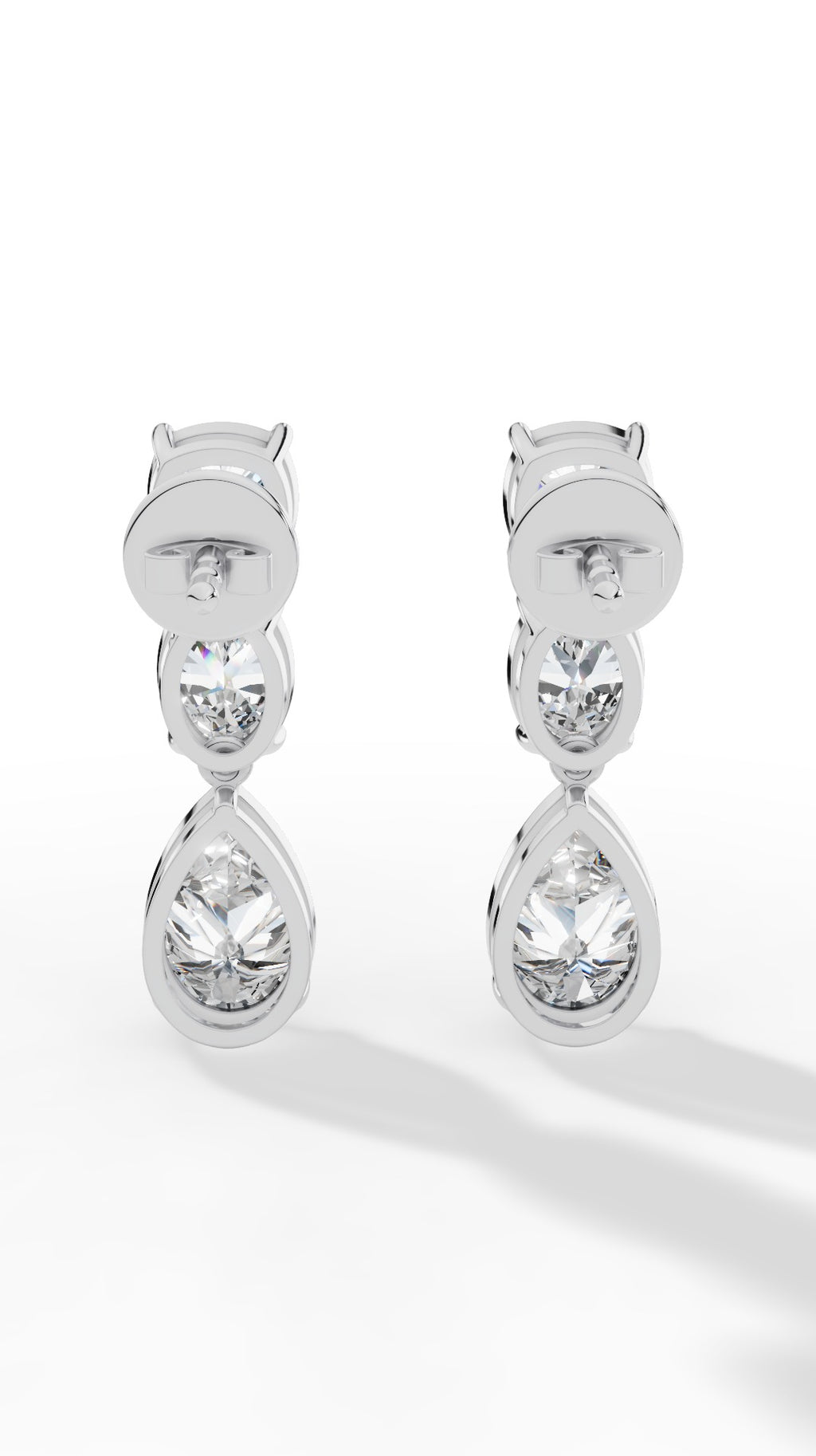 Drop Earrings With Combination Of Cushion, Oval, & Pear Cut Stones 14K White Gold 4.0 CTW