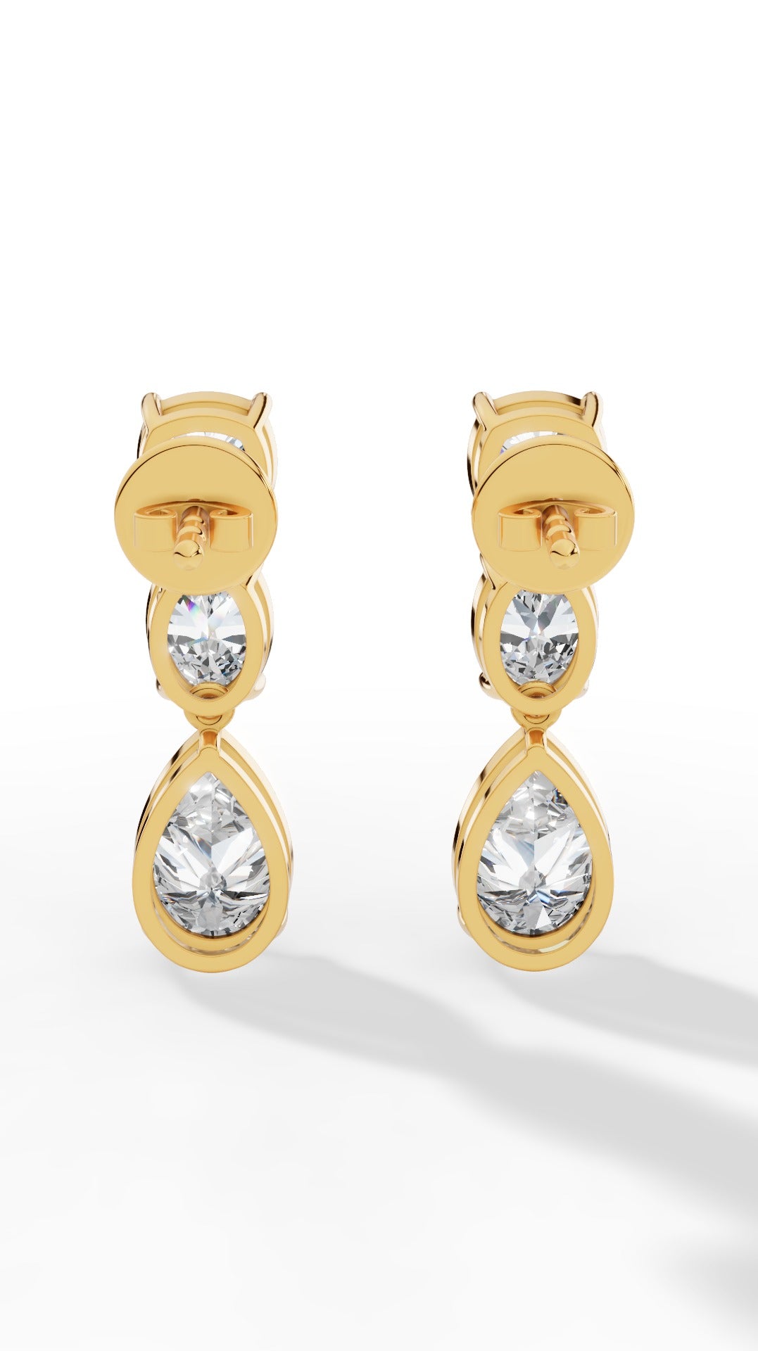 Drop Earrings With Combination Of Cushion, Oval, & Pear Cut Stones 14K Yellow Gold 4.0 CTW