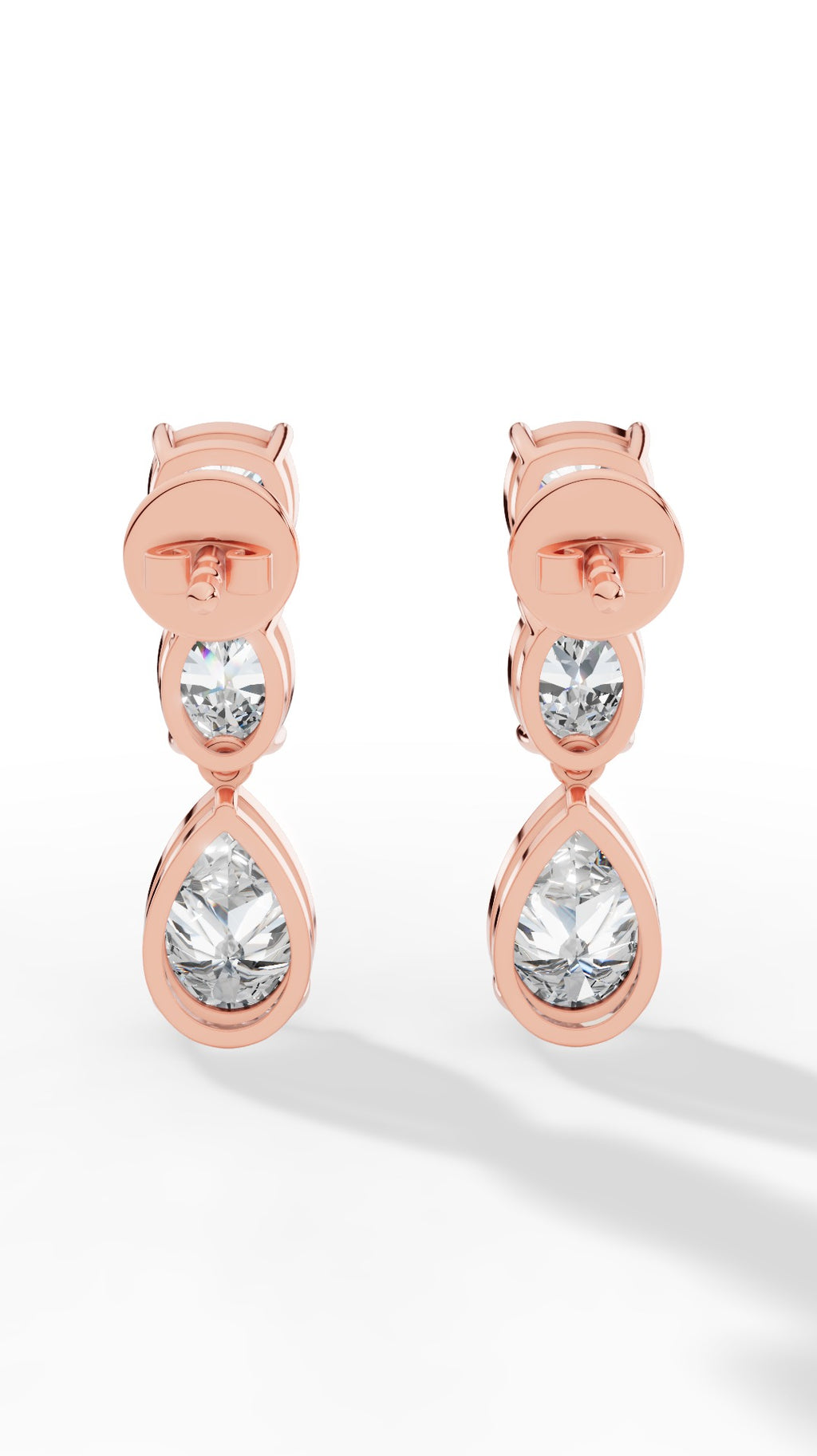 Drop Earrings With Combination Of Cushion, Oval, & Pear Cut Stones 18K Rose Gold 4.0 CTW