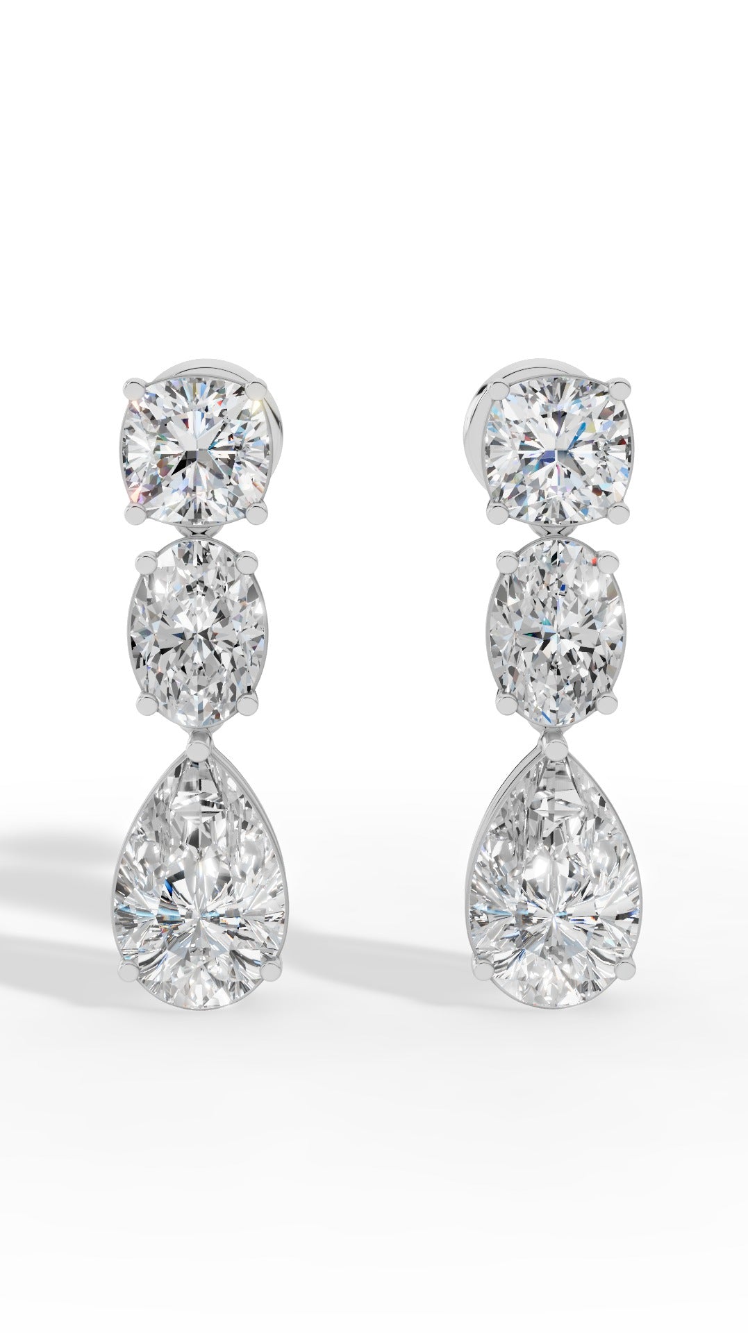 Drop Earrings With Combination Of Cushion, Oval, & Pear Cut Stones 925 Sterling Silver 4.0 CTW