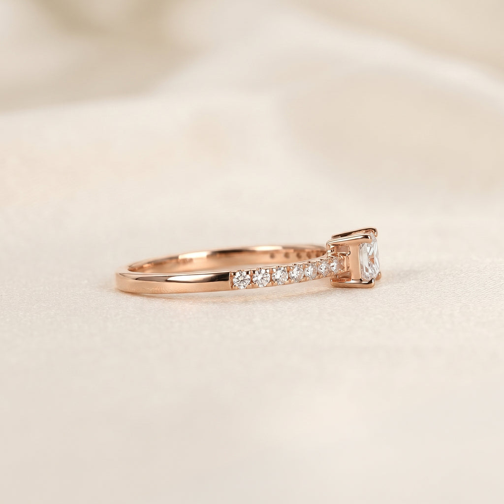 East-West Emerald Lab Grown Diamond Side Stone Ring in 10K Rose Gold 0.66 CTW