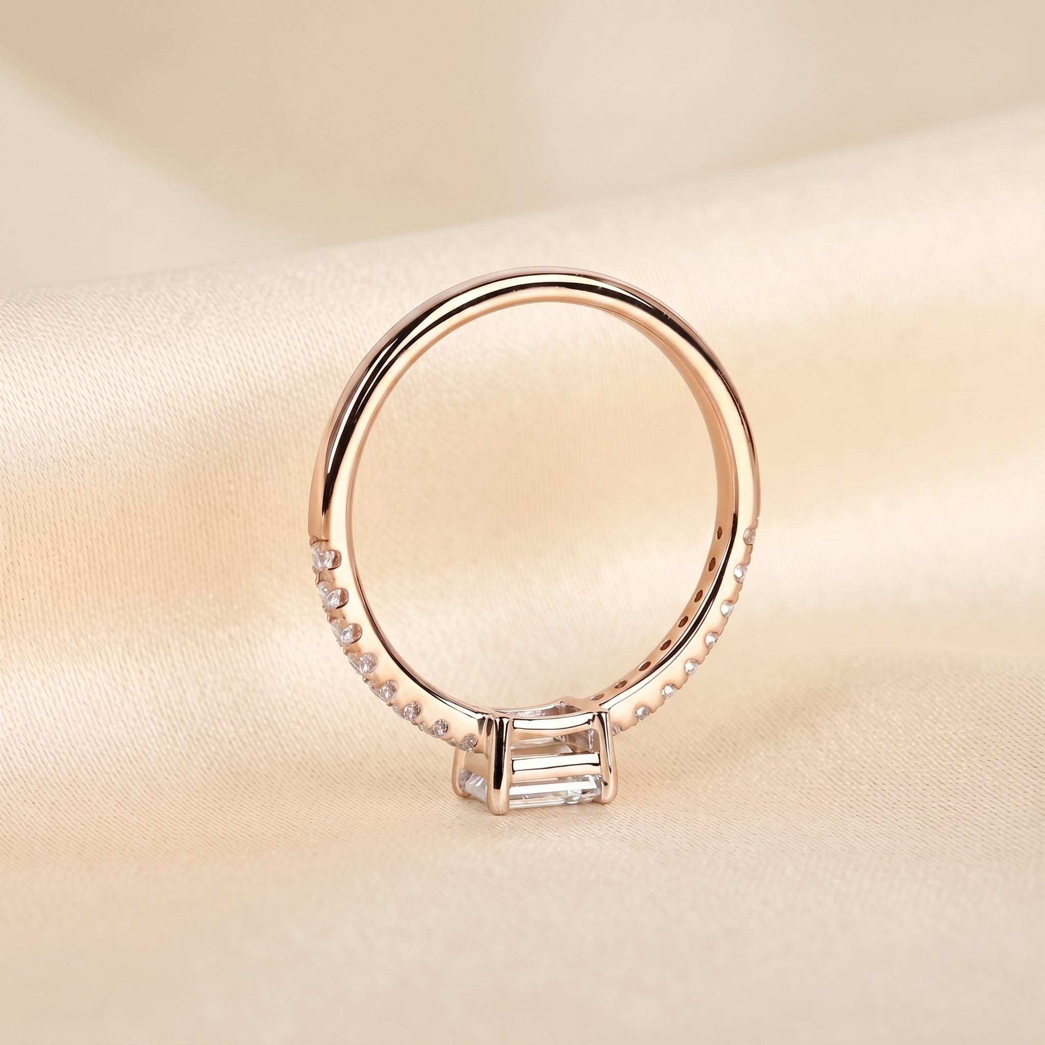 East-West Emerald Lab Grown Diamond Side Stone Ring in 10K Rose Gold 0.66 CTW