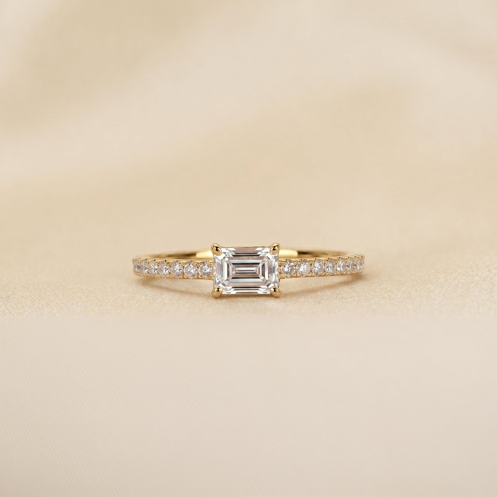 East-West Emerald Lab Grown Diamond Side Stone Ring in 14K Yellow Gold 0.66 CTW