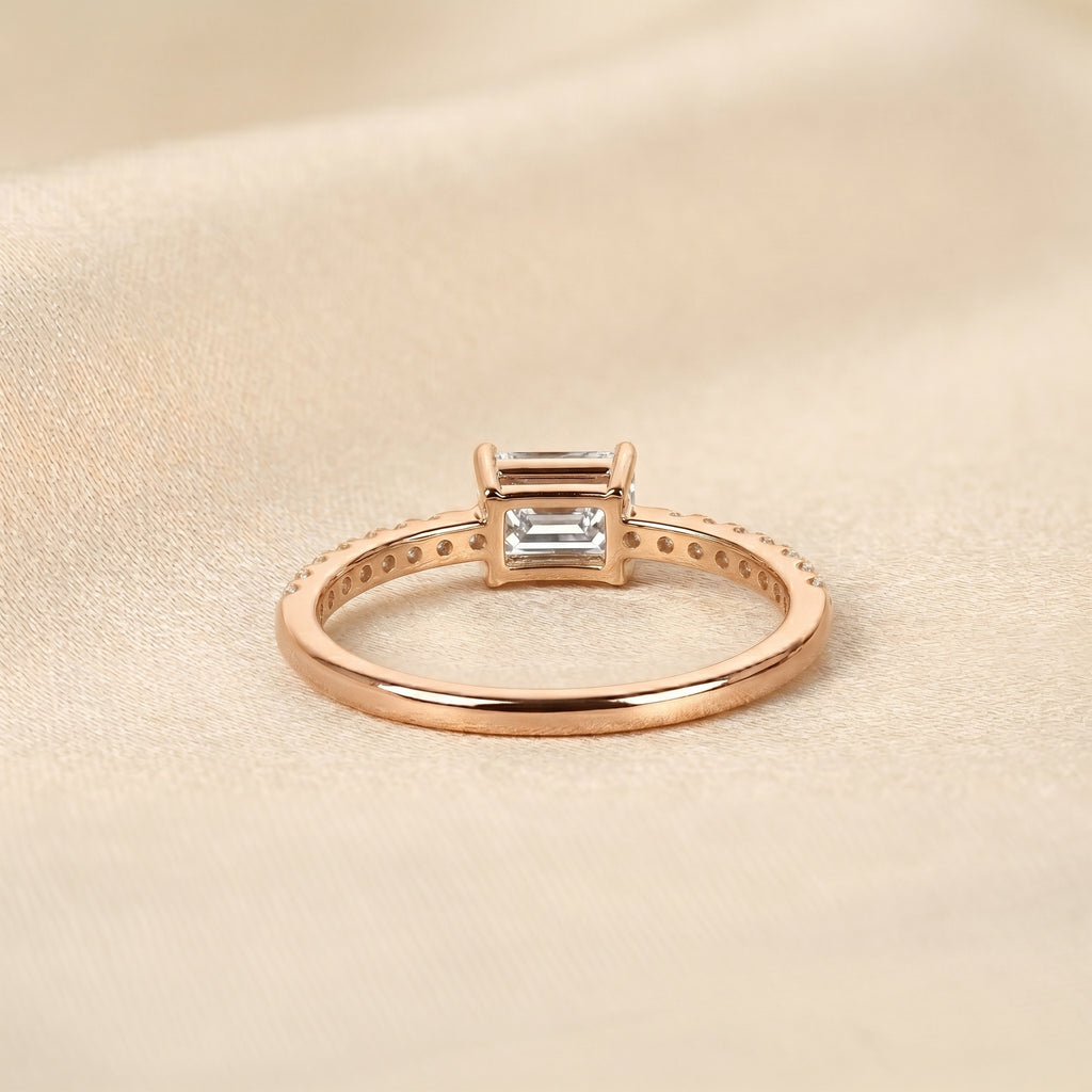 East-West Emerald Lab Grown Diamond Side Stone Ring in 18K Rose Gold 0.66 CTW