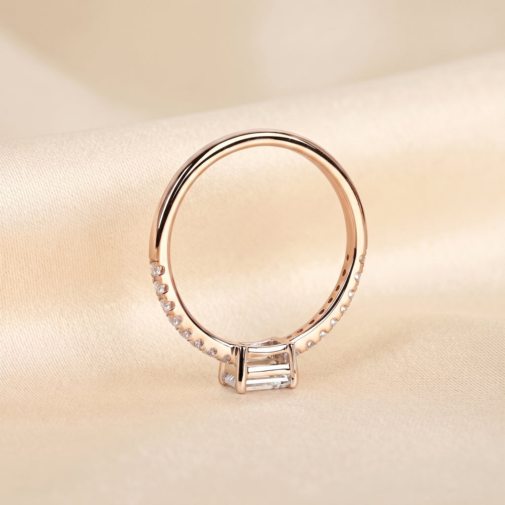 East-West Emerald Lab Grown Diamond Side Stone Ring in 18K Rose Gold 0.66 CTW