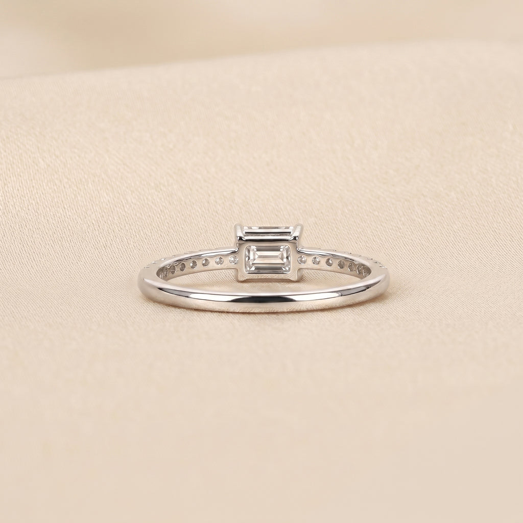 East-West Emerald Lab Grown Diamond Side Stone Ring in 18K White Gold 0.66 CTW