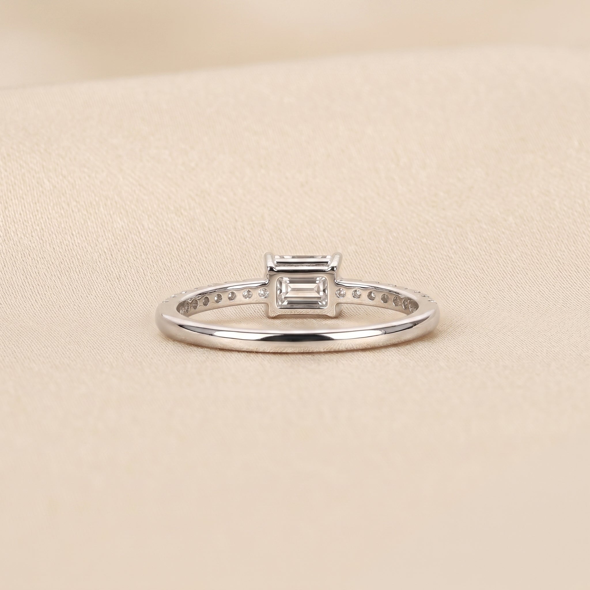 East-West Emerald Lab Grown Diamond Side Stone Ring in 18K White Gold 0.66 CTW