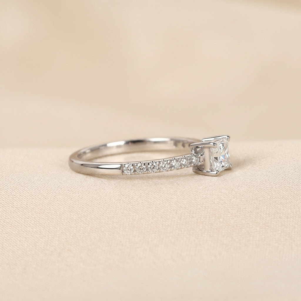 East-West Emerald Lab Grown Diamond Side Stone Ring in 18K White Gold 0.66 CTW