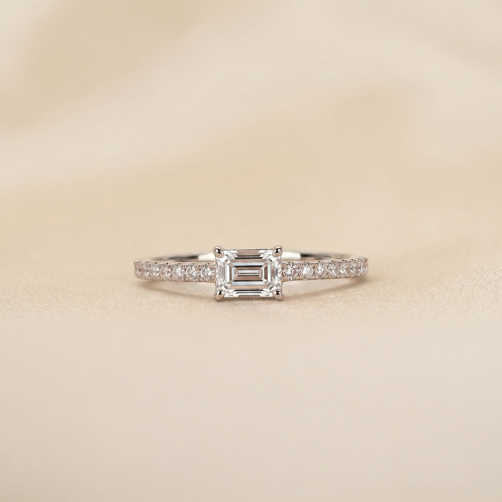 East-West Emerald Lab Grown Diamond Side Stone Ring in 18K White Gold 0.66 CTW