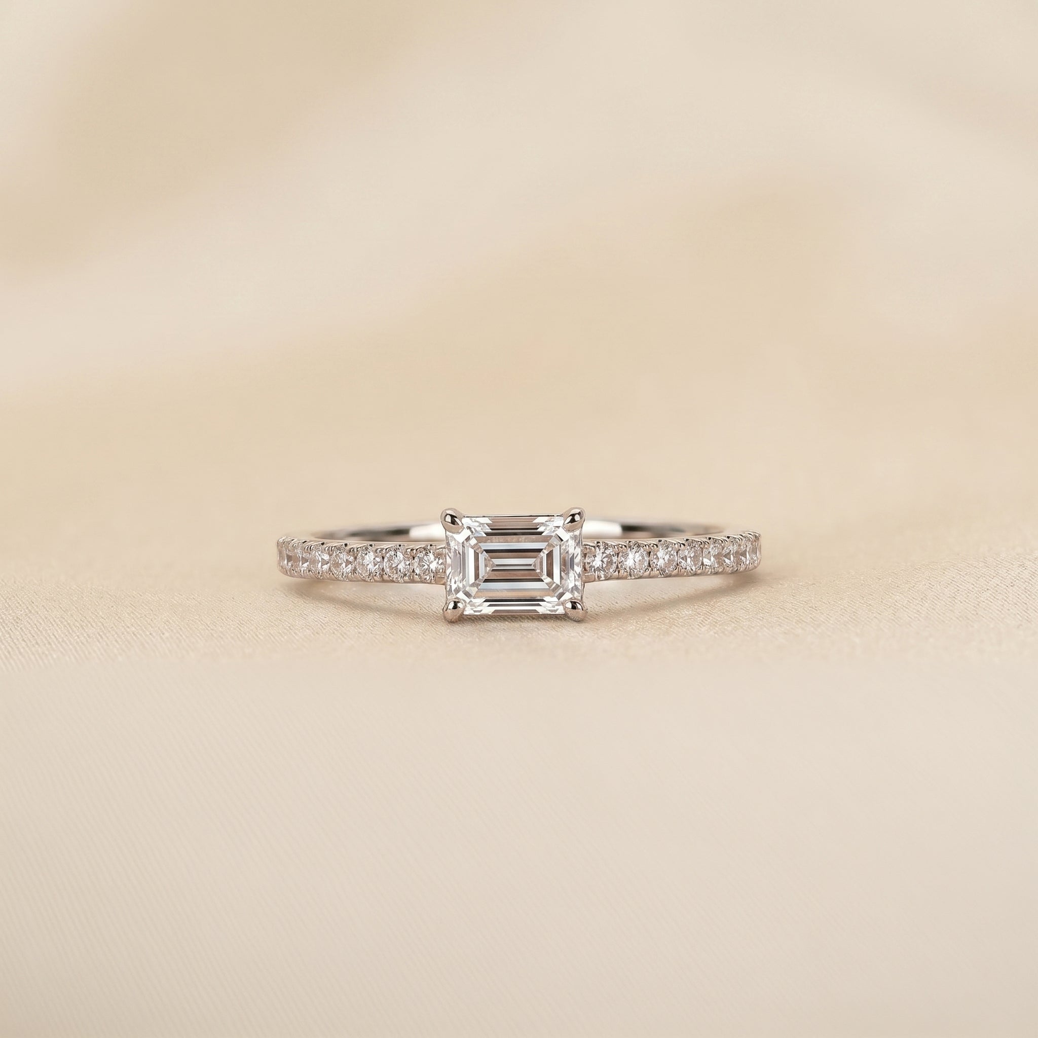 East-West Emerald Lab Grown Diamond Side Stone Ring in 18K White Gold 0.66 CTW