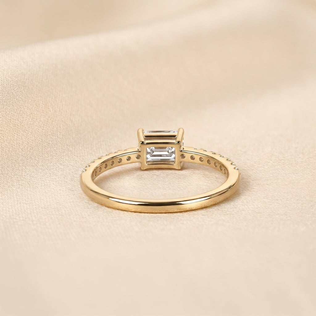 East-West Emerald Lab Grown Diamond Side Stone Ring in 18K Yellow Gold 0.66 CTW