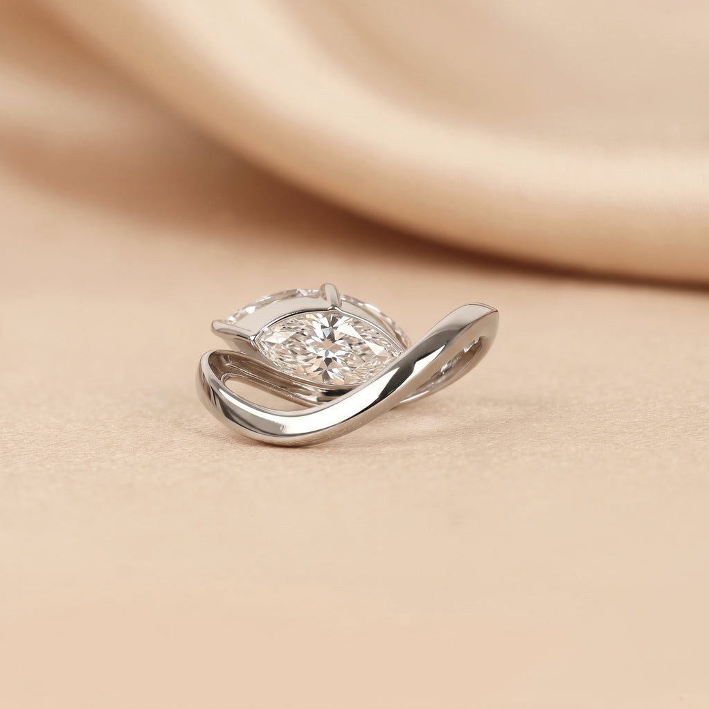 East-West Marquise Lab Grown Diamond Solitaire Ring in 10K White Gold 3.60 CTW