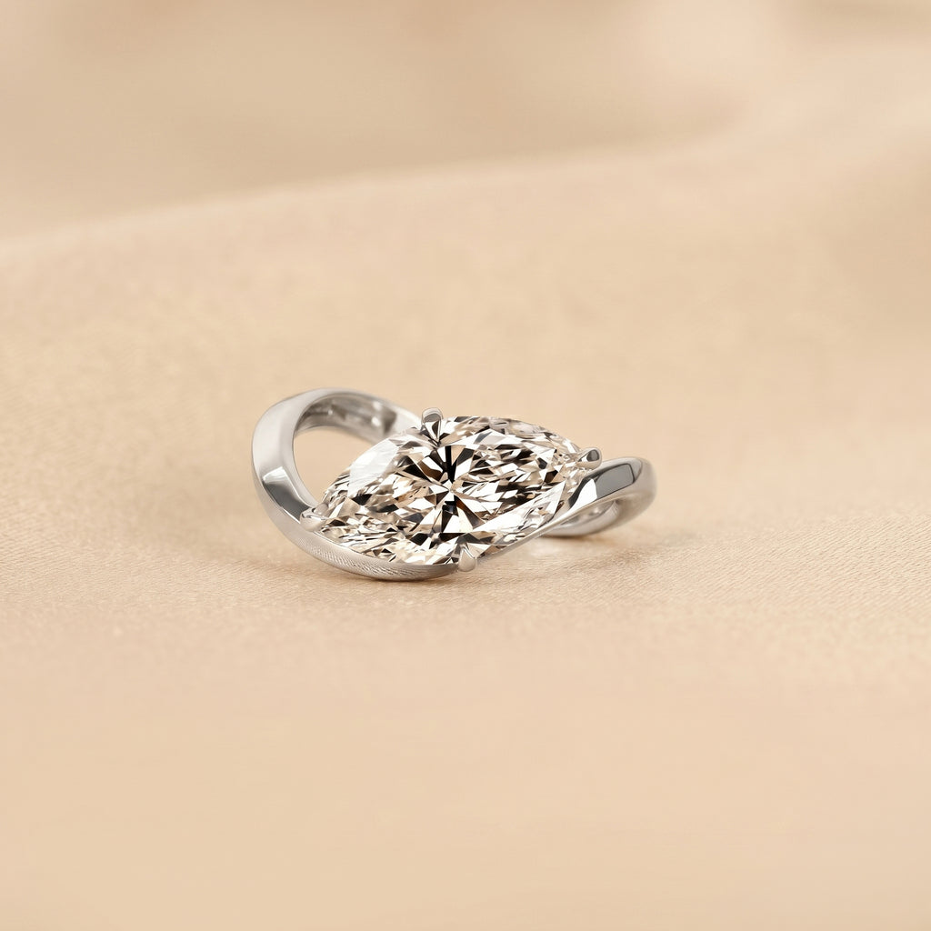 East-West Marquise Lab Grown Diamond Solitaire Ring in 10K White Gold 3.60 CTW