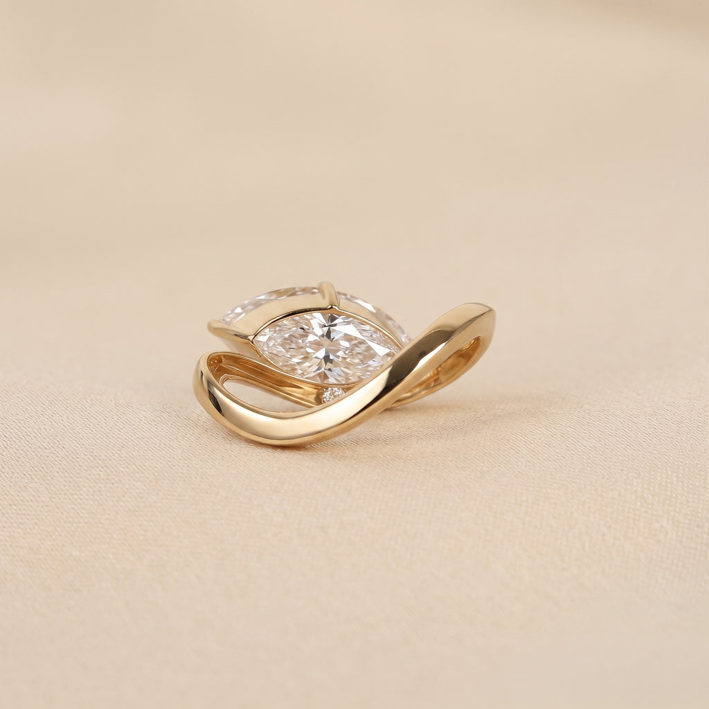East-West Marquise Lab Grown Diamond Solitaire Ring in 10K Yellow Gold 3.60 CTW