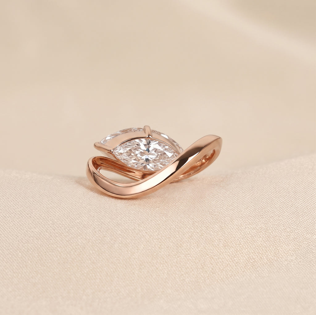 East-West Marquise Lab Grown Diamond Solitaire Ring in 14K Rose Gold 3.60 CTW