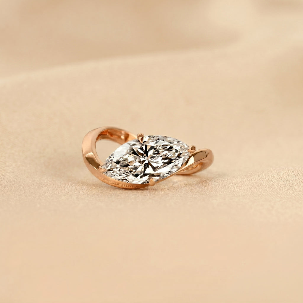 East-West Marquise Lab Grown Diamond Solitaire Ring in 14K Rose Gold 3.60 CTW
