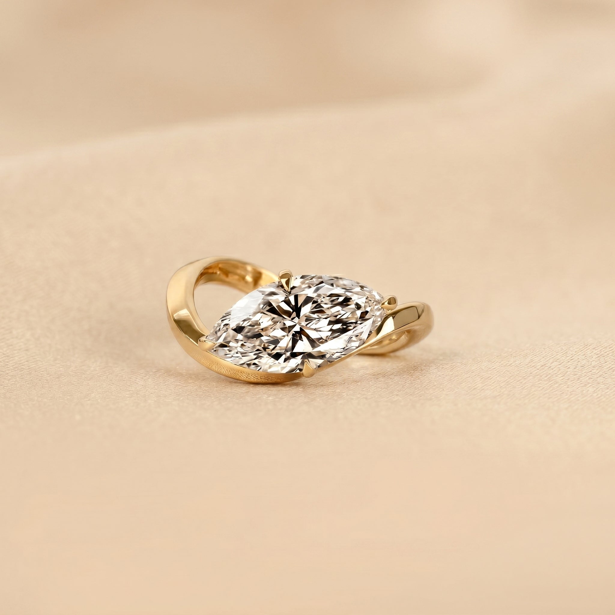 East-West Marquise Lab Grown Diamond Solitaire Ring in 14K Yellow Gold 3.60 CTW