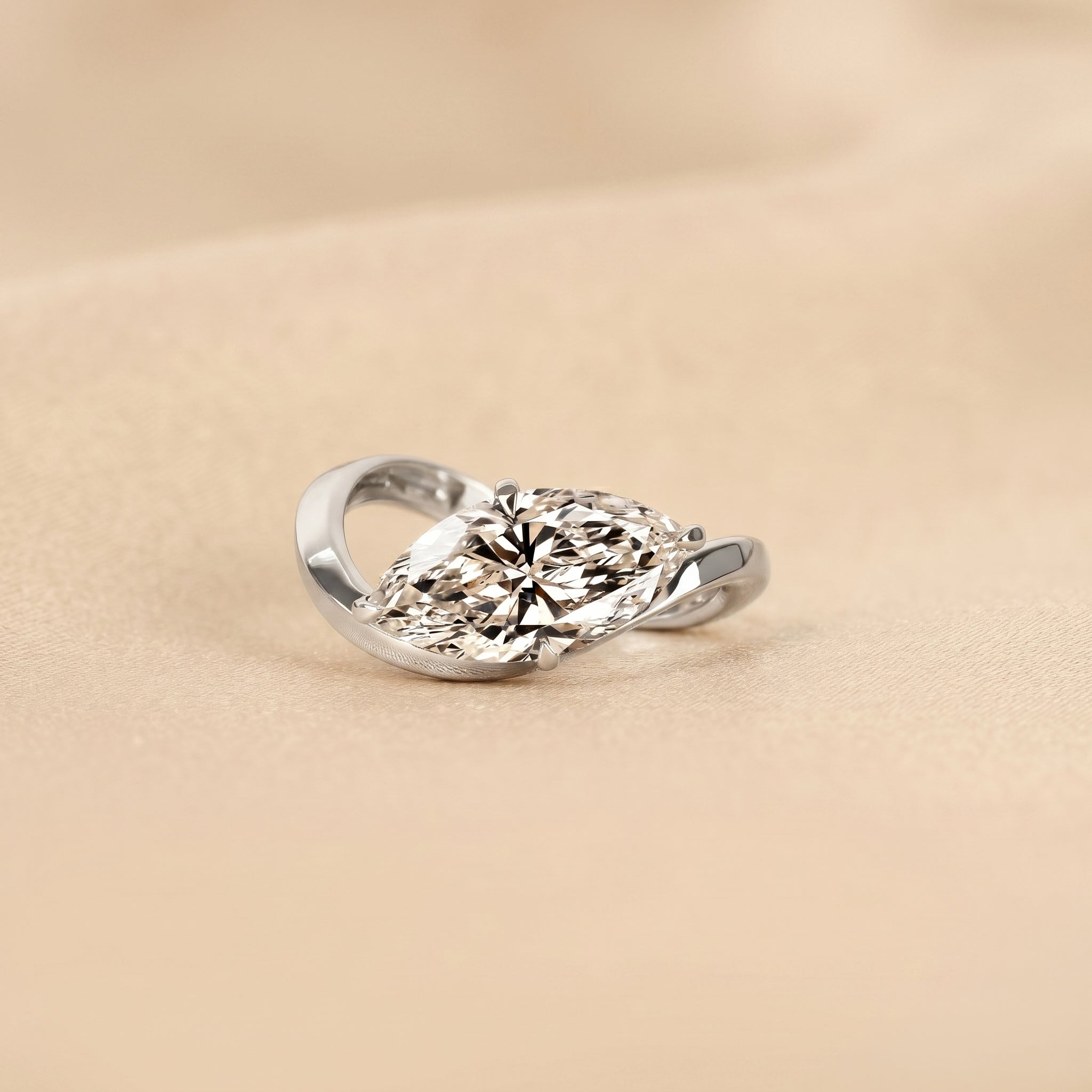 East-West Marquise Lab Grown Diamond Solitaire Ring in 18K White Gold 3.60 CTW