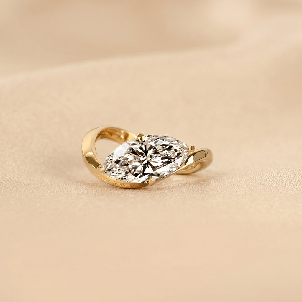 East-West Marquise Lab Grown Diamond Solitaire Ring in 18K Yellow Gold 3.60 CTW