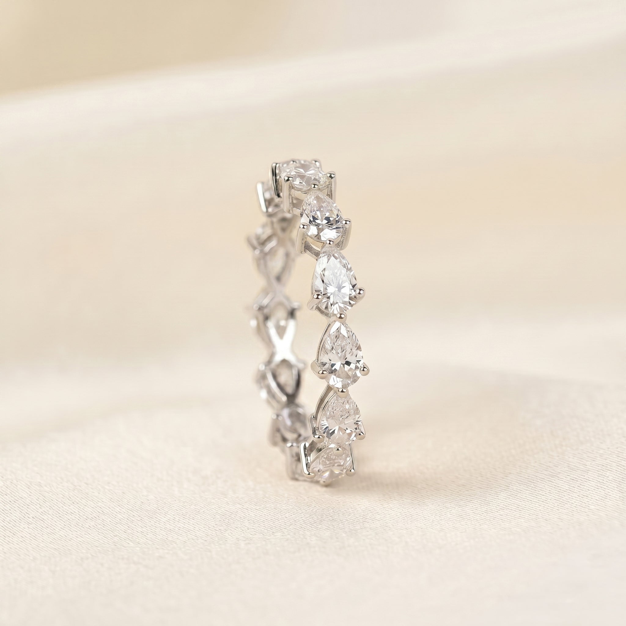 East-West Pear Lab Grown Diamond Eternity Band in 10K White 2.08 CTW