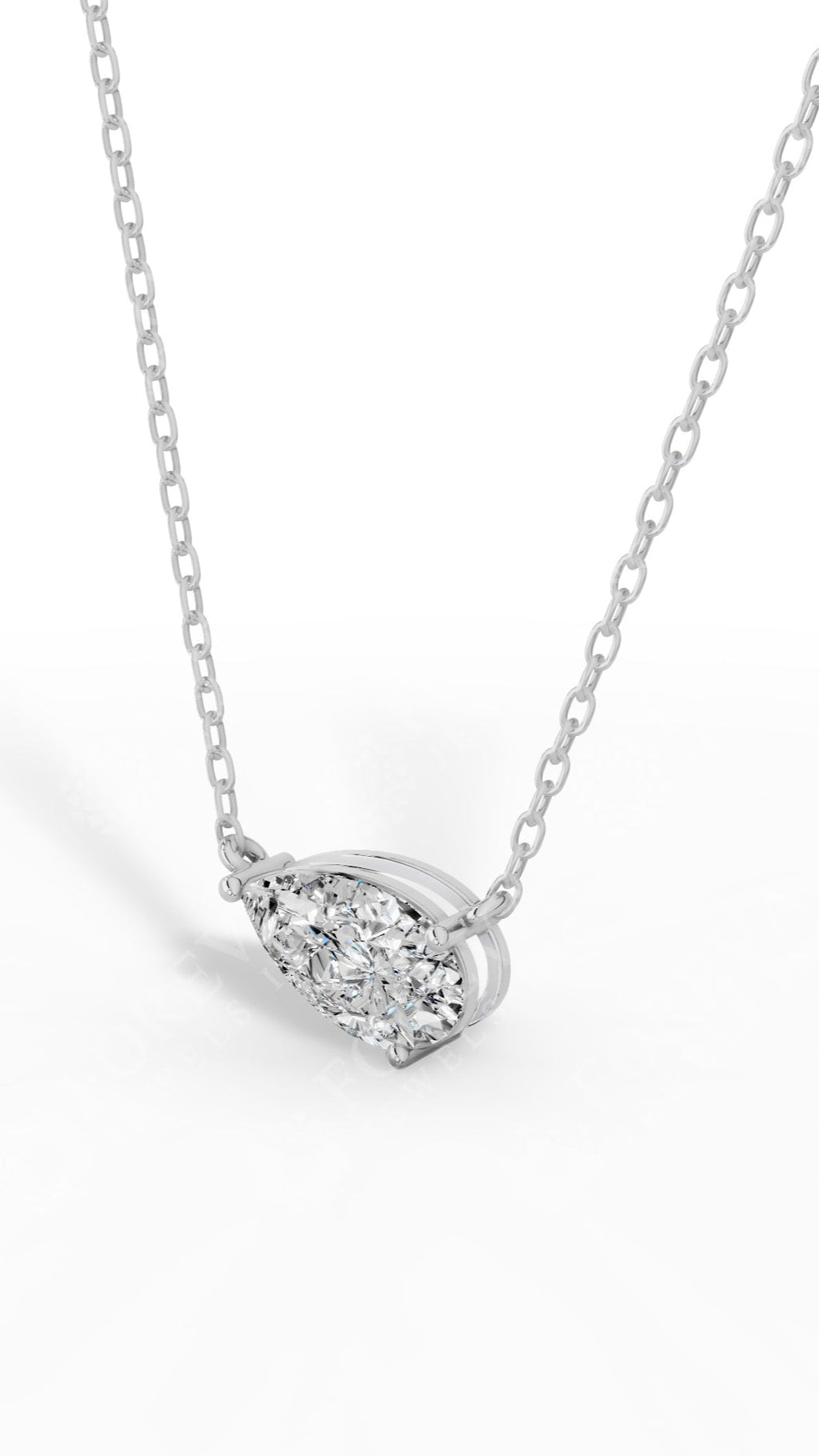 East West Solitaire Pear Cut Necklace In Lab Grown Diamond With Chain