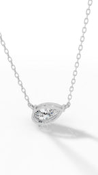 East West Solitaire Pear Cut Necklace In Lab Grown Diamond With Chain white gold back