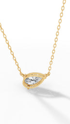 East West Solitaire Pear Cut Necklace In Lab Grown Diamond With Chain yellow back