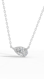 East West Solitaire Pear Cut Necklace In Lab Grown Diamond With Chain