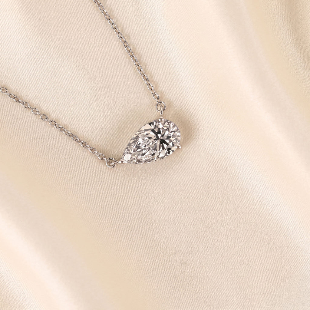 East West Solitaire Pear Cut Necklace In With Chain 10K White Gold 2 CTW