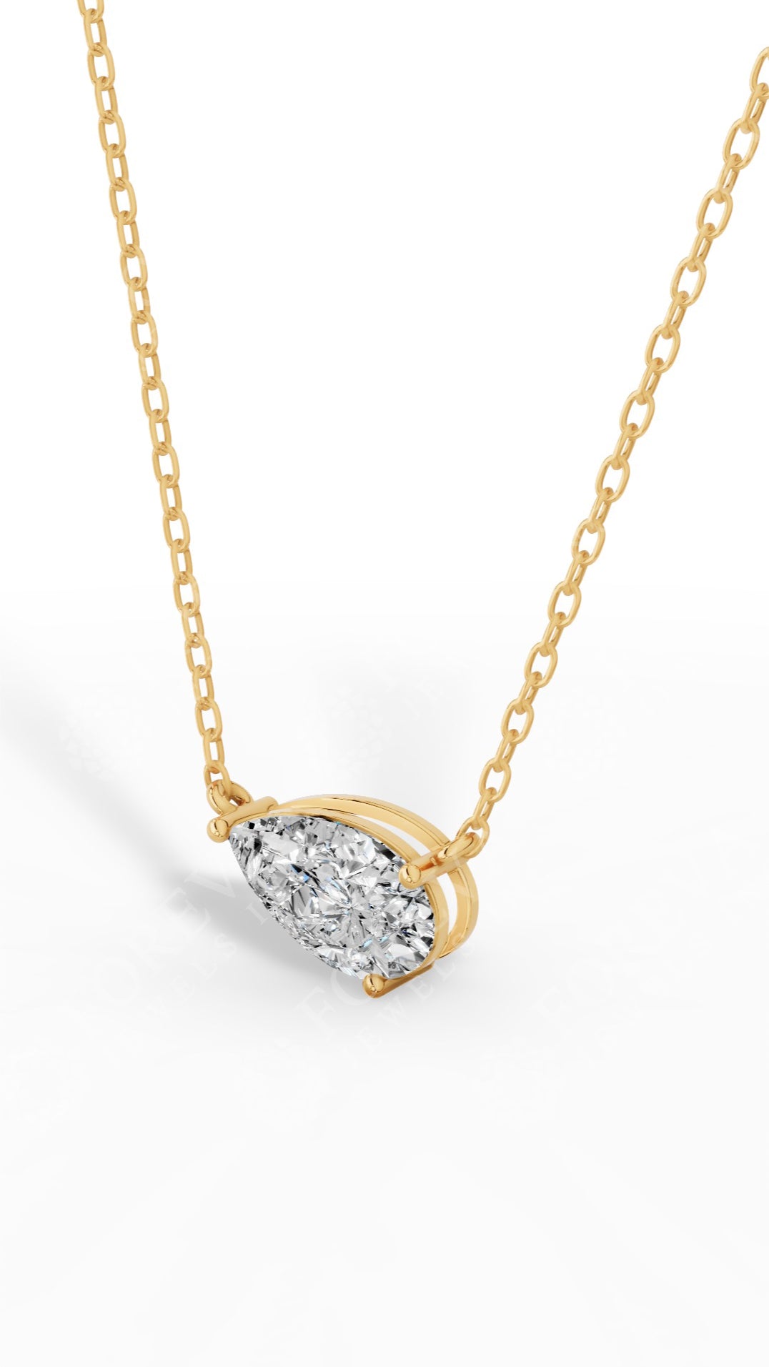 East West Solitaire Pear Cut Necklace In With Chain 10K Yellow Gold 2.2 CTW