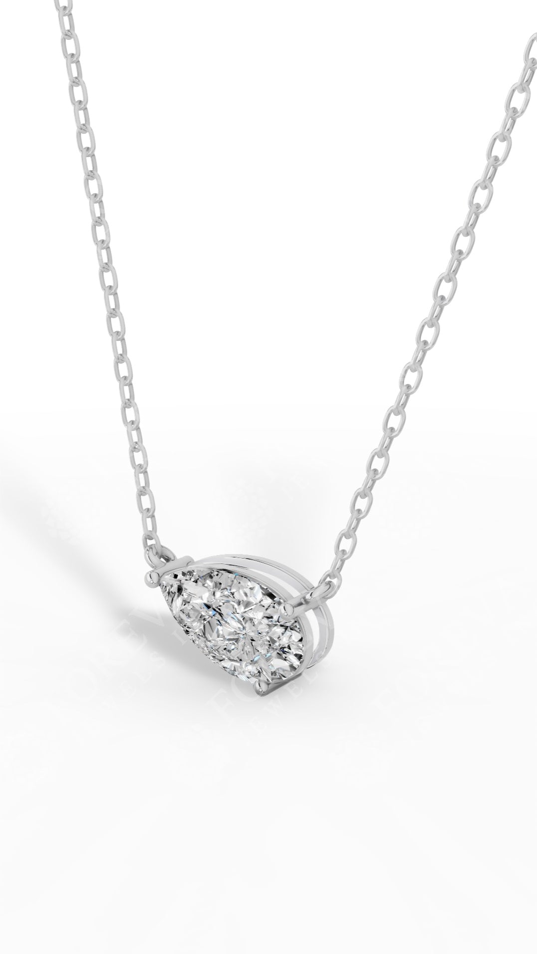 East West Solitaire Pear Cut Necklace In With Chain 14K White Gold 2.2 CTW