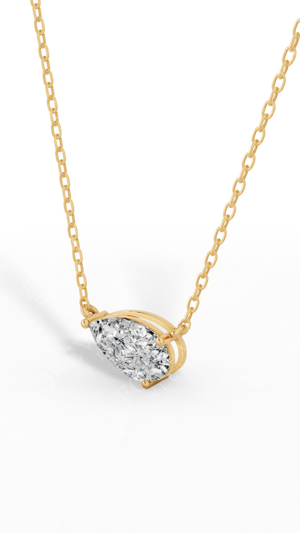 East West Solitaire Pear Cut Necklace In With Chain 14K Yellow Gold 2.2 CTW