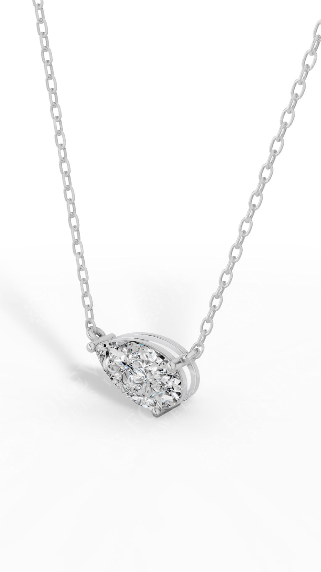 East West Solitaire Pear Cut Necklace In With Chain 18K White Gold 2.2 CTW