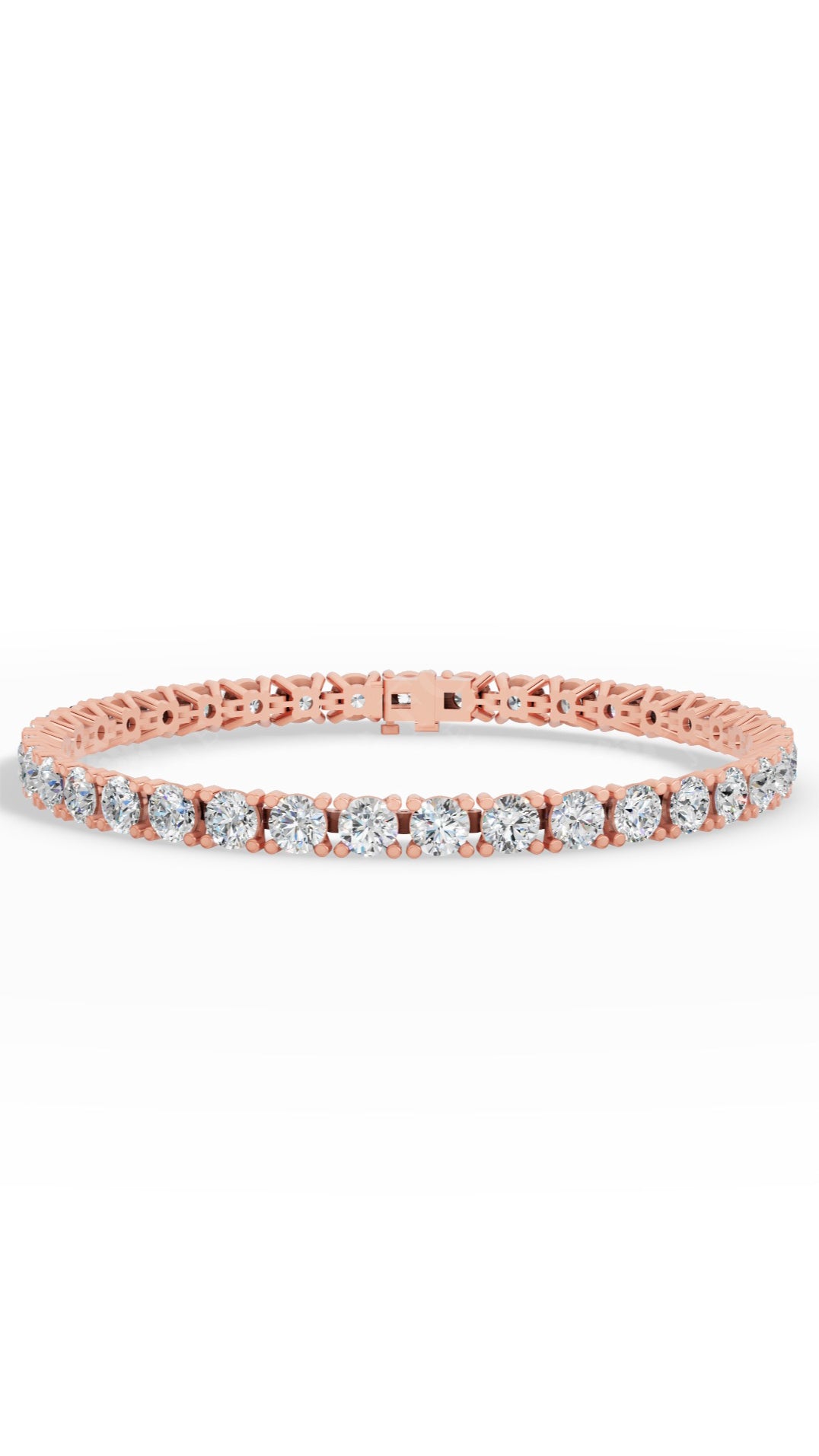 Elongated Four Prong Round Tennis Bracelet Lab Grown Diamonds 10K Rose Gold 12.4 CTW