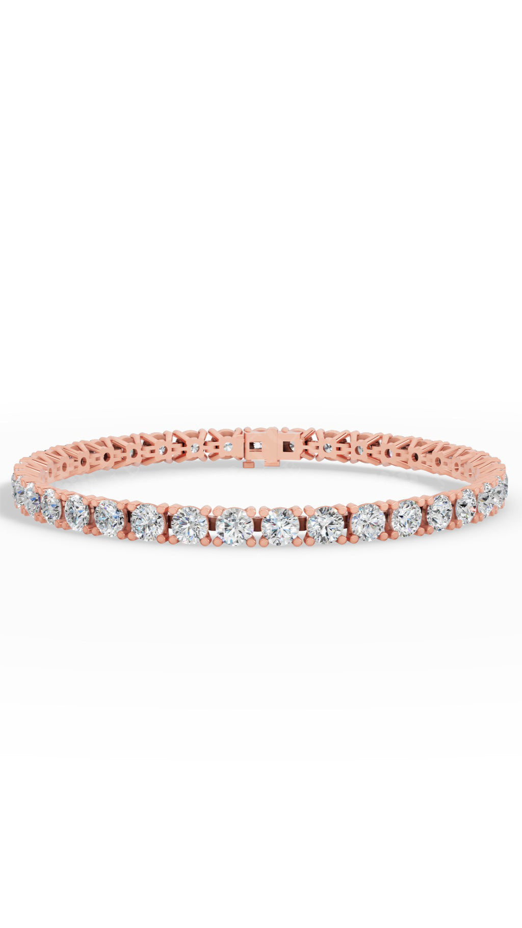 Elongated Four Prong Round Tennis Bracelet Lab Grown Diamonds 14K Rose Gold 12.4 CTW